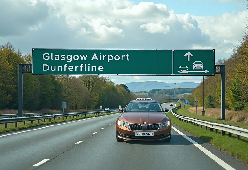 distance and journey time from dunfermline to glasgow airport