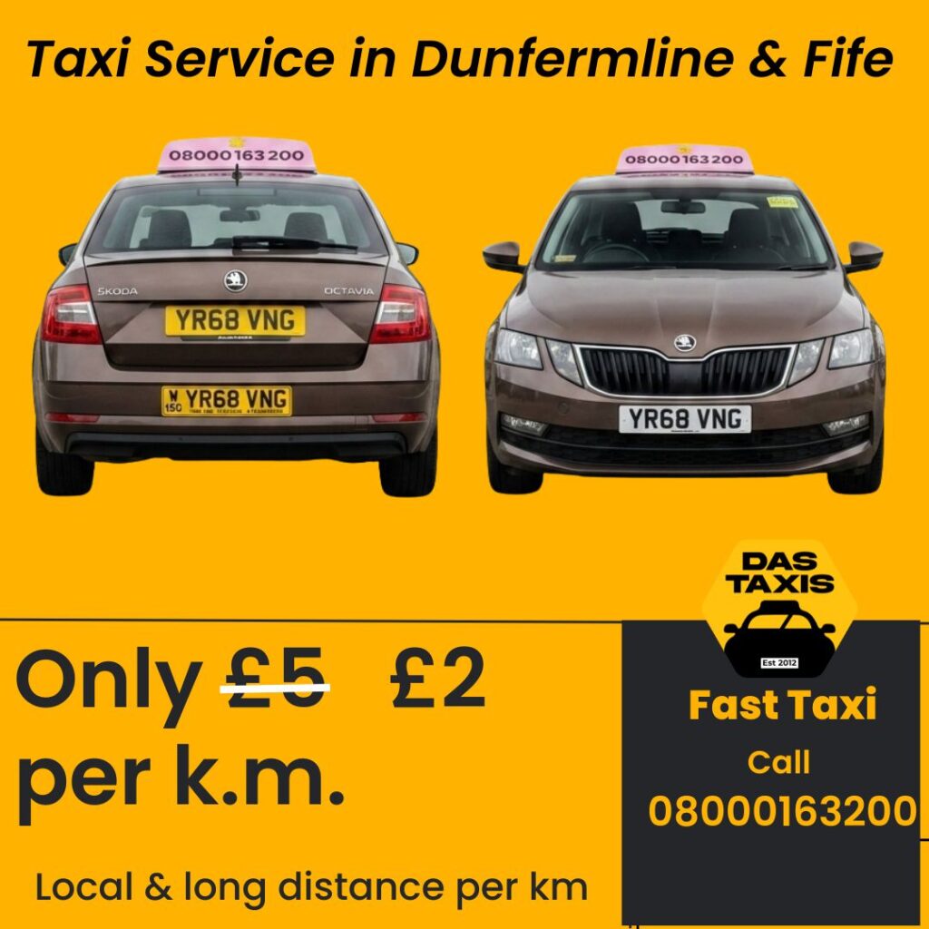 Taxi service in Dunfermline with competitive rates from £2.00 per km