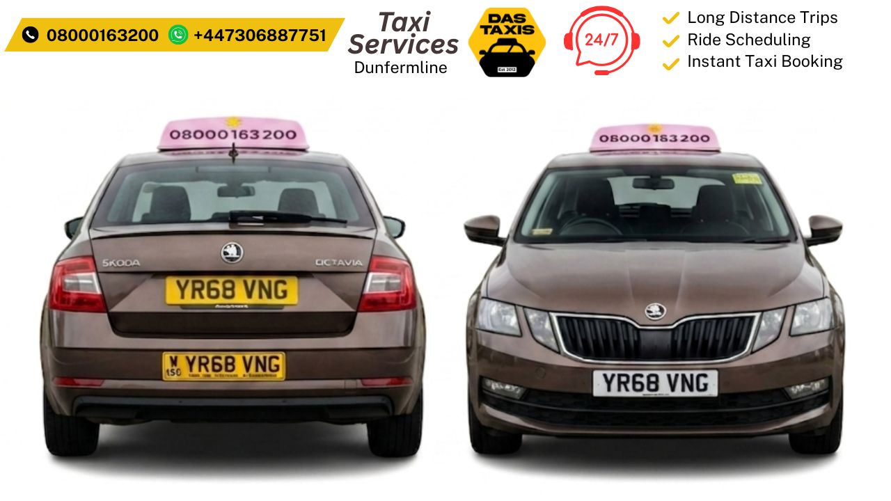 24/7 taxi service in Dunfermline and Fife with fast airport transfers and local pickups by Das Taxis