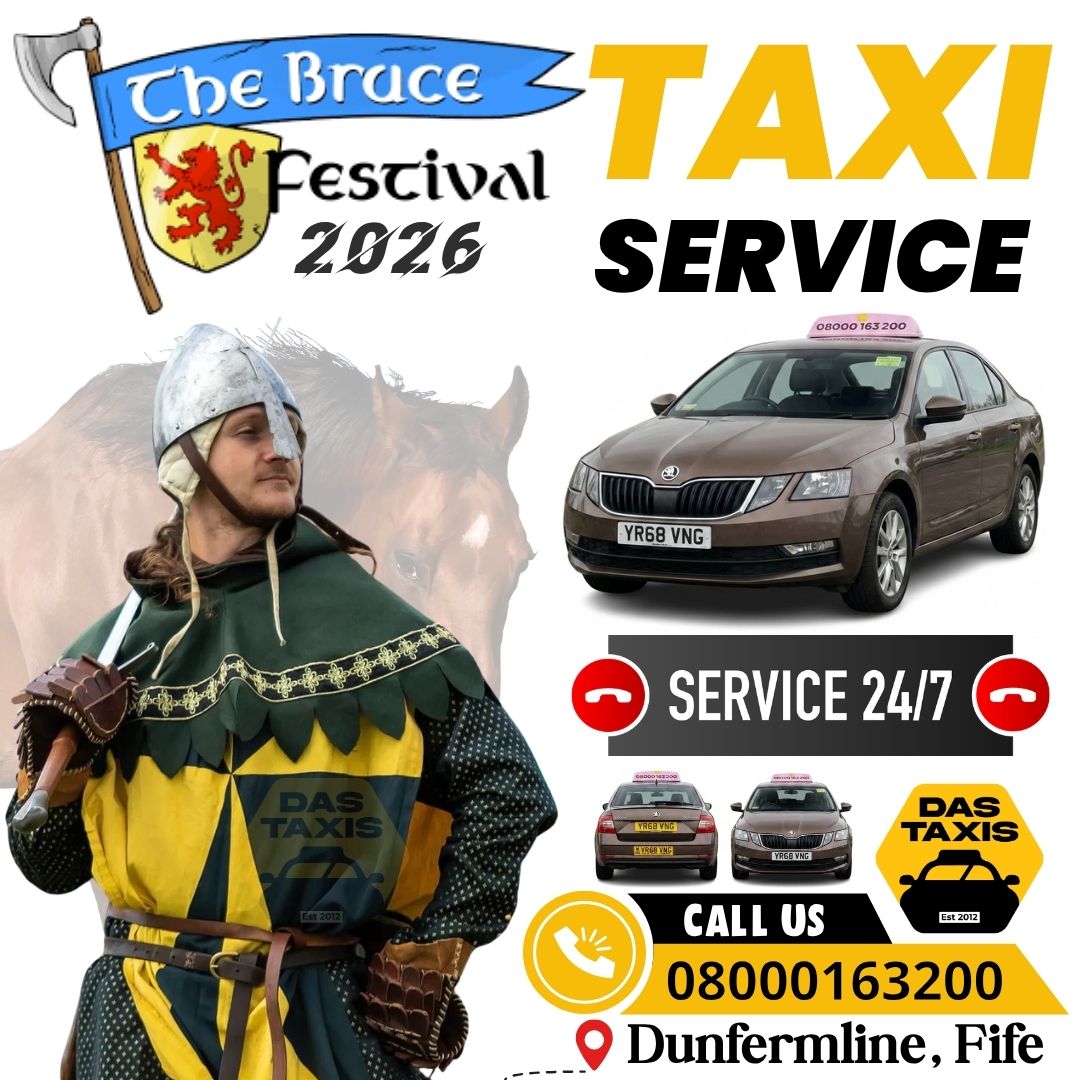 Official Dunfermline Bruce Festival 2026 taxi service offering reliable event transport and private hire cars to Pittencrieff Park.