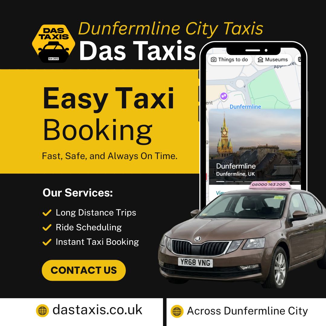 DAS Taxis providing Dunfermline City taxi services and airport transfers across KY11 and KY12