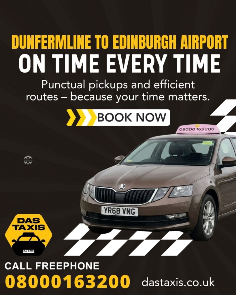 Das Taxis car waiting for an airport transfer pickup in Dunfermline